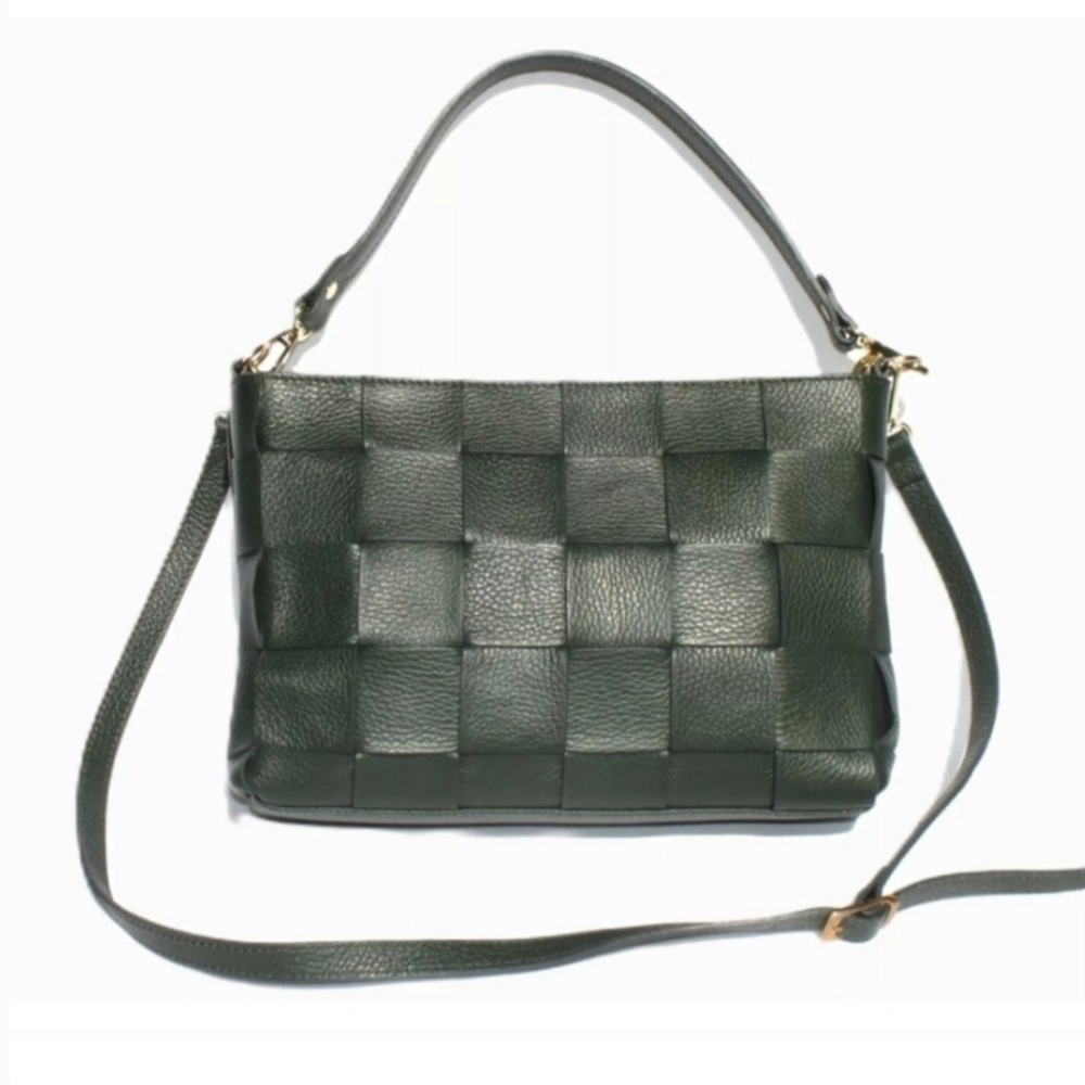 Chic Dark Green Woven Shoulder Bag